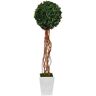 Nearly Natural 62in. English Ivy Single Ball Artificial Topiary Tree in White Metal Planter UV Resistant (Indoor/Outdoor)