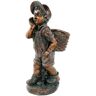 XBRAND 24in.H Faux Bronze Magnesium Oxide Walking Boy Garden Statue w/Small Flower Plant Pot, Outdoor, Natural Design Sculpture