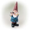 Alpine 12 in. Tall Outdoor Hunting Garden Gnome with Blue Shirt Yard Statue, Multicolor