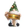 MUMTOP 10.63 in. Outdoor Polyresin Welcome Sign Gnome Garden Statue with Solar Light