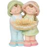 Alpine Boy and Girl Statue Holding Sunflower Birdbath