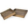 Mercana Sonny 23.6 L x 23.6 W x 2.0 H Set of 2-Brown Wood and Wicker Square Trays