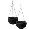 Algreen Wicker 10 in. Hanging Basket Planter, Self-Watering, Plastic Rattan Black (2-Pack)