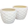 Sunnydaze Decor 12 in. (30.48 cm) Raised Honeycomb Pattern Glazed Ceramic Planter - White - (Set of 2)