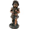 XBRAND 24in.H Faux Bronze Magnesium Oxide Walking Girl Garden Statue w/Small Flower PlantPot, Outdoor, Natural Design Sculpture