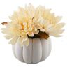 Flora Bunda 5 in. H Fall Harvest Artificial Plant Cream White Faux Mums in 4 in. Cream Ceramic Pumpkin Pot with Gold Line