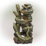 Alpine 39 in. Tall Outdoor Multi-Tier Cascading Stone Tower Waterfall Fountain with LED Lights