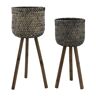 ITOPFOX Factory Bamboo with wood legs Flower Pot Foldable Wholesale Grass Planter Plant Baskets for Indoor or Outdoor Garden