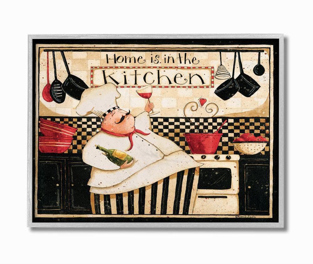 Stupell Industries Home is the Kitchen with Happy Chef Illustration by Dan DiPaolo Framed Abstract Texturized Art Print 11 in. x 14 in.