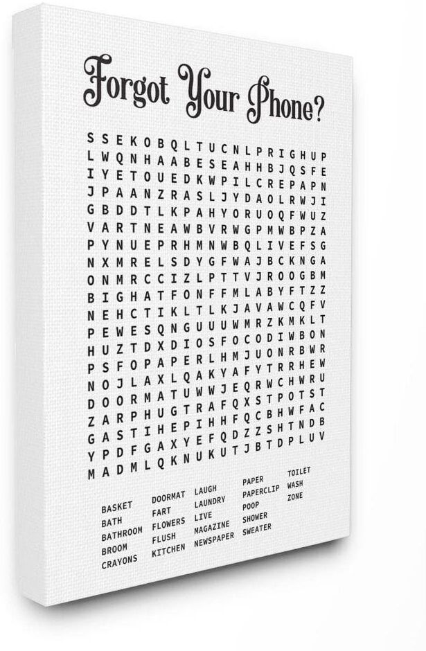 Stupell Industries Phone Crossword Puzzle Bathroom Word Design by Lettered and Lined Canvas Wall Art 20 in. x 16 in.