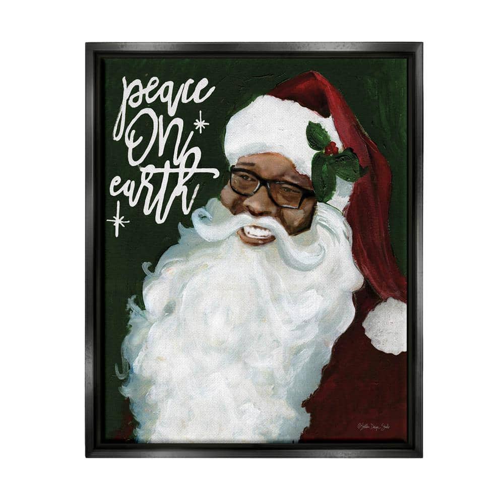 The Stupell Home Decor Collection Peace On Earth Phrase Santa Painting by Stellar Design Studio Floater Frame People Wall Art Print 21 in. x 17 in.