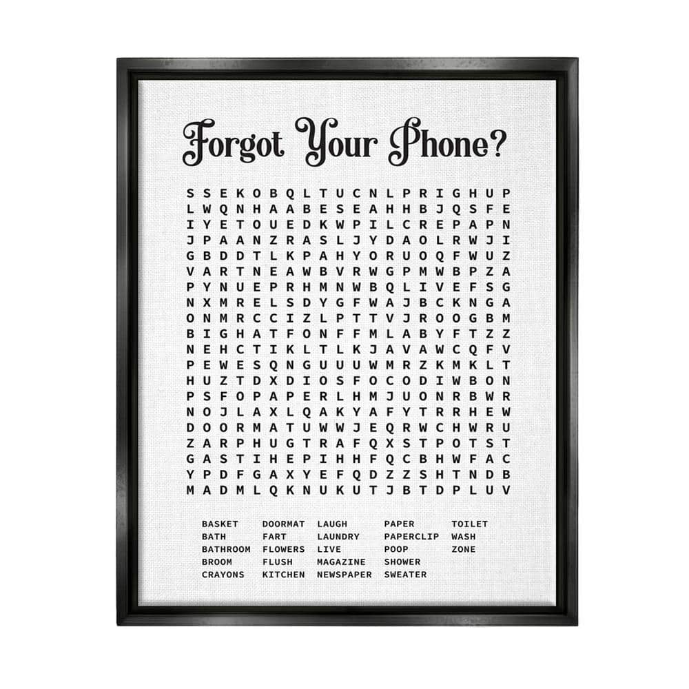 The Stupell Home Decor Collection Phone Crossword Puzzle Bathroom Word by Lettered and Lined Floater Frame Typography Wall Art Print 21 in. x 17 in.