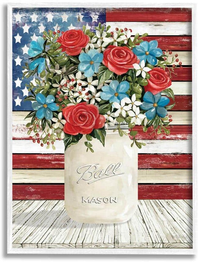 The Stupell Home Decor Collection Americana Flag Festive Bouquet Design by Cindy Jacobs Framed Nature Art Print 20 in. x 16 in.