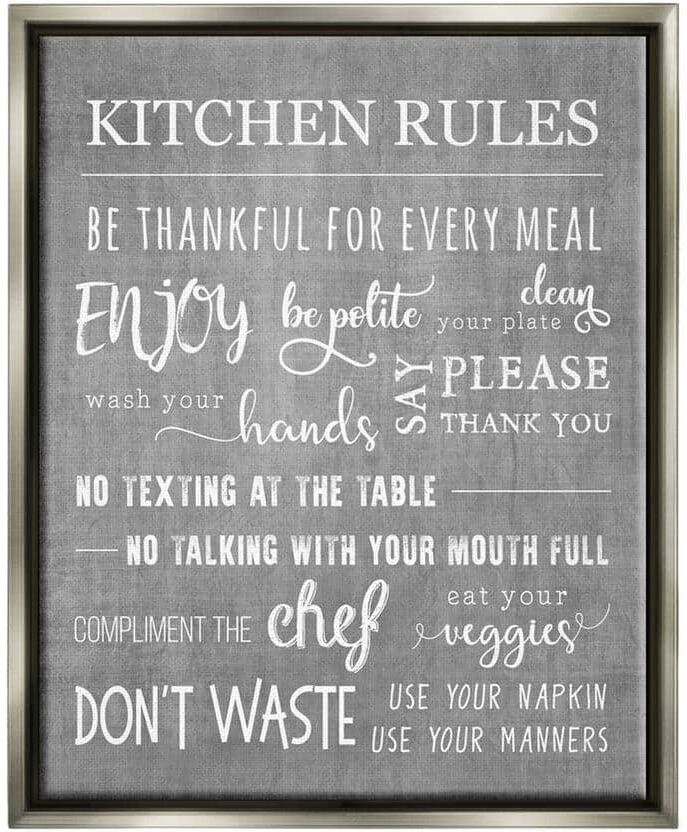 The Stupell Home Decor Collection Kitchen Rules Rustic Grey List Design by CAD Floater Framed Typography Art Print 31 in. x 25 in.