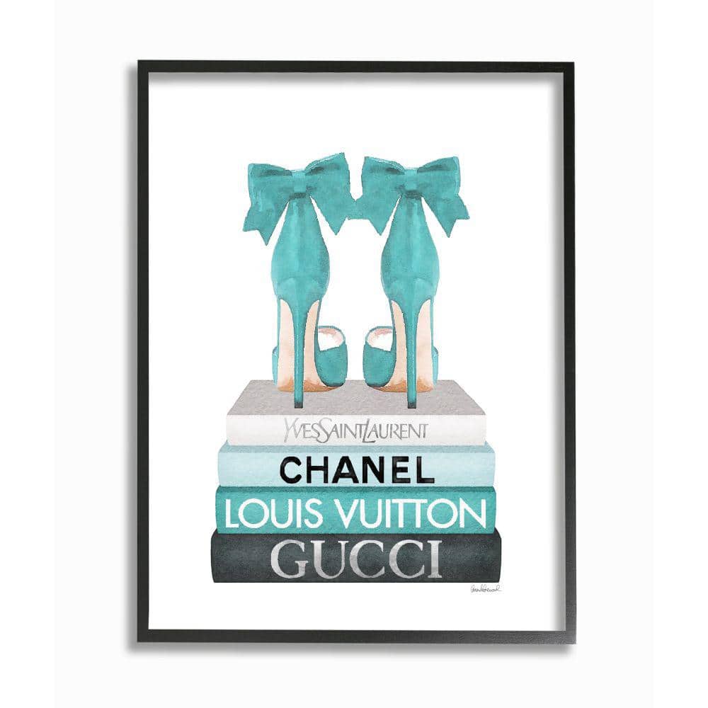 Stupell Industries Turquoise Bow Heels on Book Women's Fashion by Amanda Greenwood Framed Abstract Texturized Art Print 11 in. x 14 in.