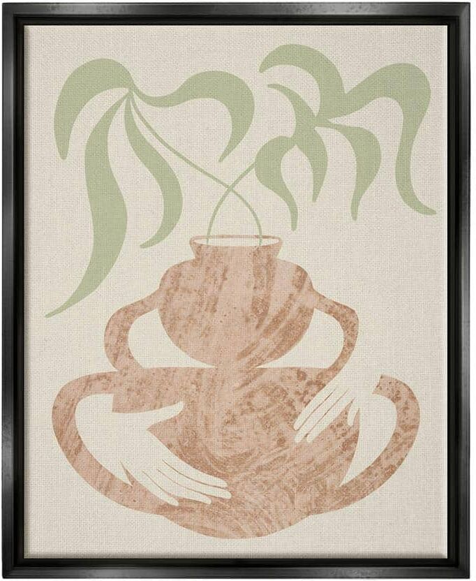 The Stupell Home Decor Collection Botanical Leaves Hands Flower Pot Handles Collage by Lil' Rue Floater Frame Nature Wall Art Print 21 in. x 17 in.