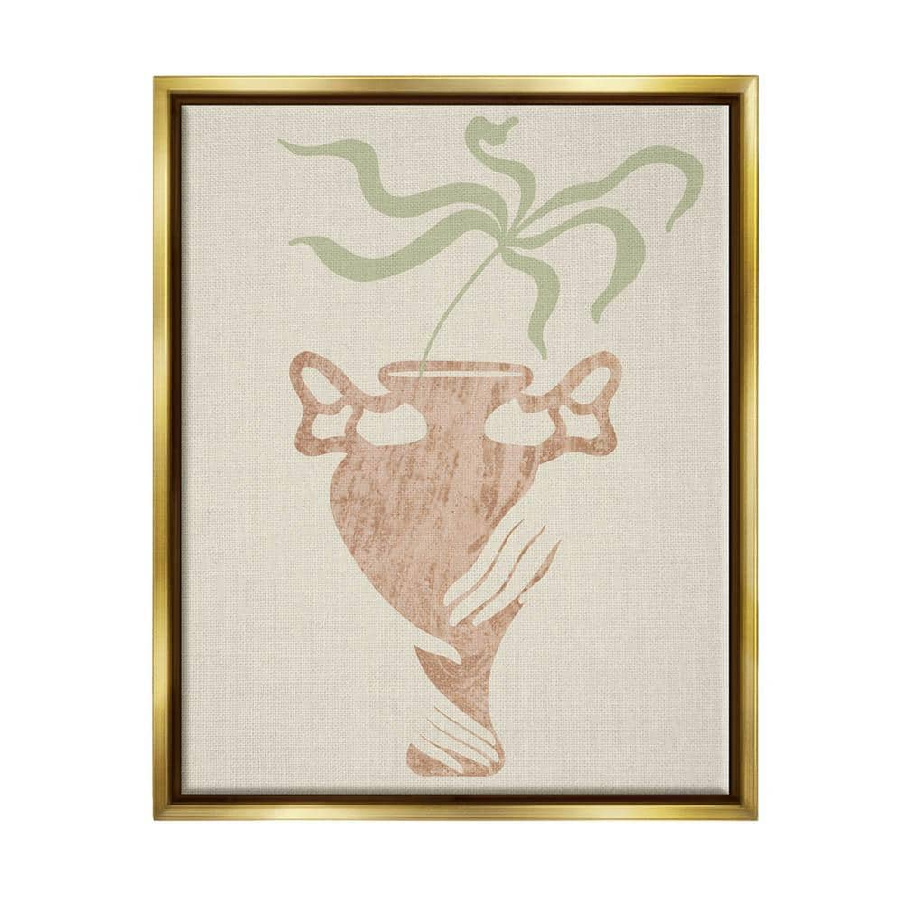 The Stupell Home Decor Collection Hands Holding Brown Vase Botanical Plants Design by Lil' Rue Floater Frame Nature Wall Art Print 21 in. x 17 in.