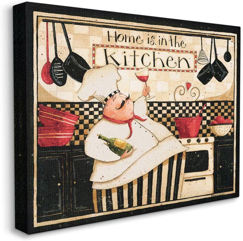 Stupell Industries Home is in the Kitchen with Happy Chef Illustration By Dan DiPaolo Unframed Print Abstract Wall Art 30 in. x 40 in.