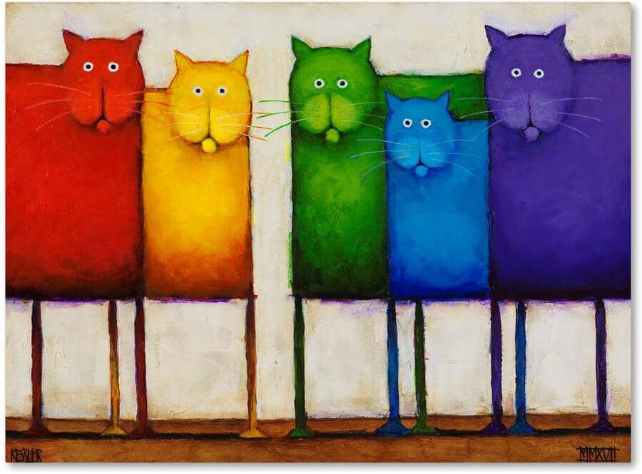 Trademark Fine Art 14 in. x 19 in. "Rainbow Cats" by Daniel Patrick Kessler Printed Canvas Wall Art