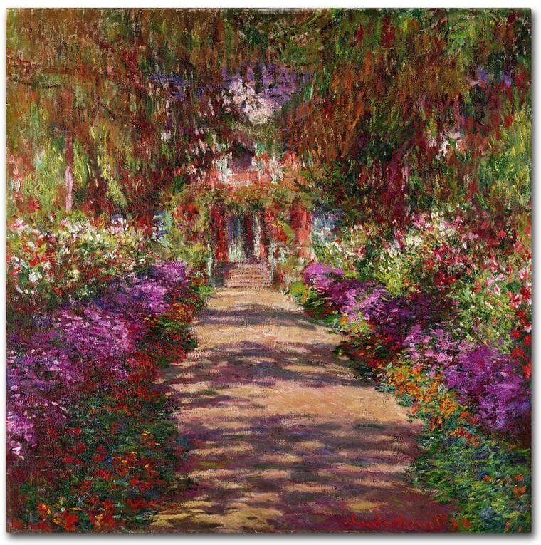 Trademark Fine Art 14 in. x 14 in. A Pathway in Monets Garden Canvas Art