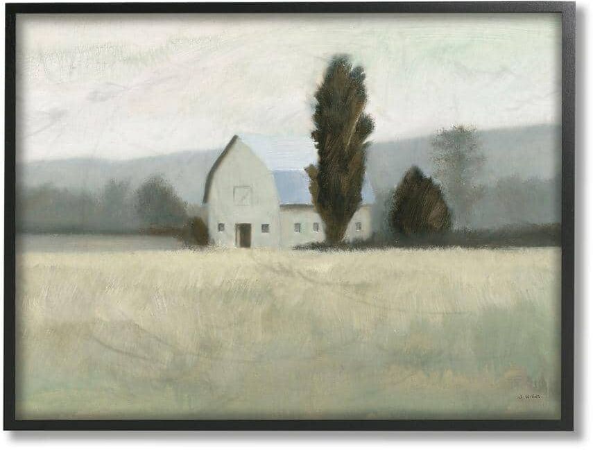 Stupell Industries Farmside Landscape White Barn Green Meadow by James Wiens Framed Nature Wall Art Print 24 in. x 30 in.