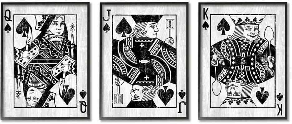 The Stupell Home Decor Collection Queen Jack King Spade Cards Design By Lil' Rue 3 Piece Framed People Art Print 30 in. x 24 in.