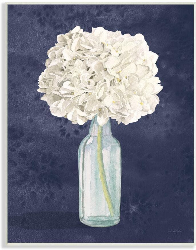 Stupell Industries White Floral Bouquet in Bottle Blue Painting By James Wiens Unframed Print Abstract Wall Art 13 in. x 19 in.