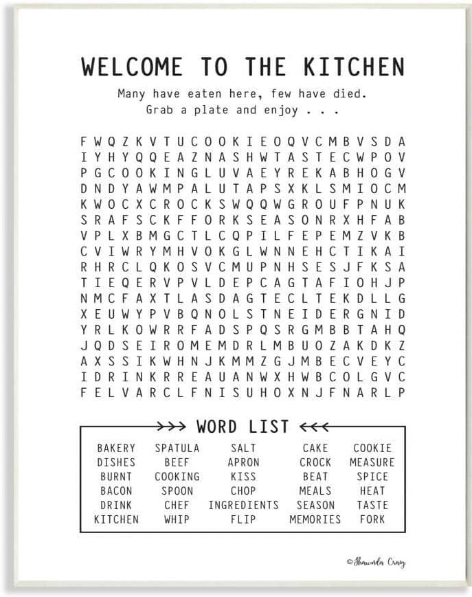 Stupell Industries 12 in. x 18 in. "Black and White Kitchen Crossword Puzzle Sign Wall Plaque Art" by Shawnda Craig