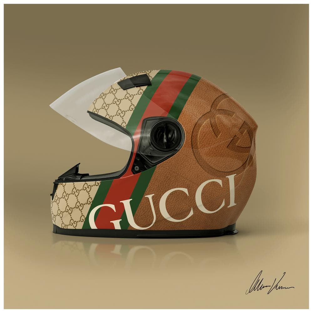 Empire Art Direct 24 in. x 24 in. "Gucci Fabulous Helmet" Unframed Floating Tempered Glass Panel Sports Art Print Wall Art