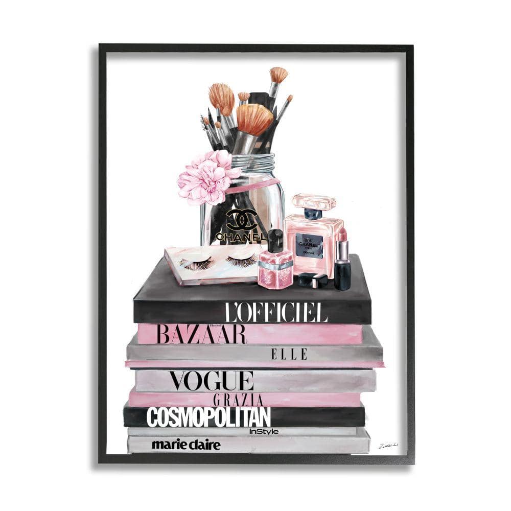 Stupell Industries Fashion Accessories Glam Magazine Book Stack by Ziwei Li Framed Abstract Wall Art Print 11 in. x 14 in.