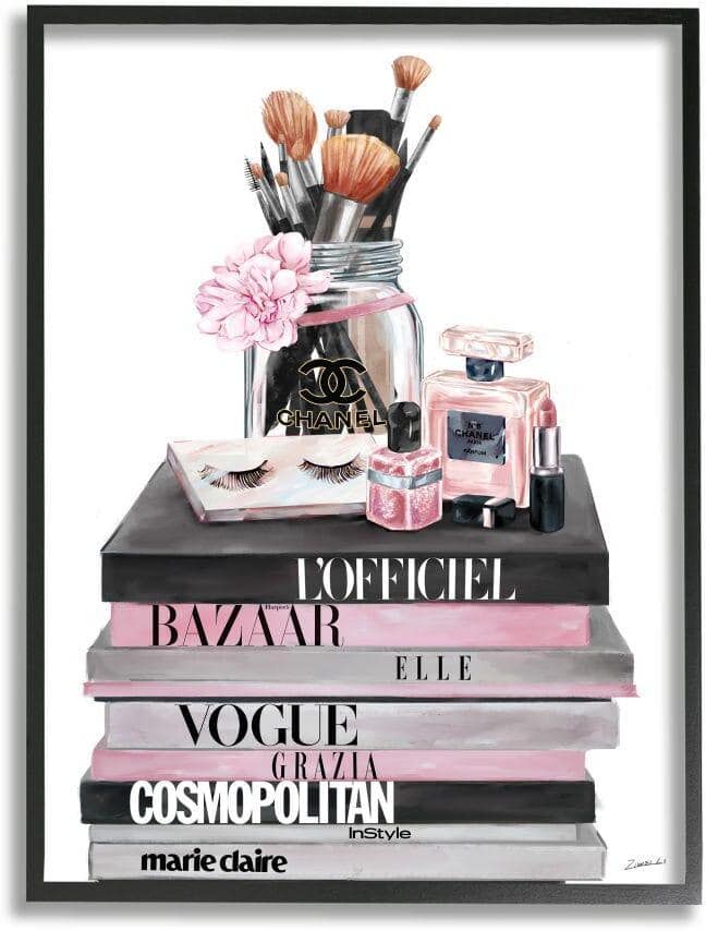 Stupell Industries Fashion Accessories Glam Magazine Book Stack by Ziwei Li Framed Abstract Wall Art Print 16 in. x 20 in.