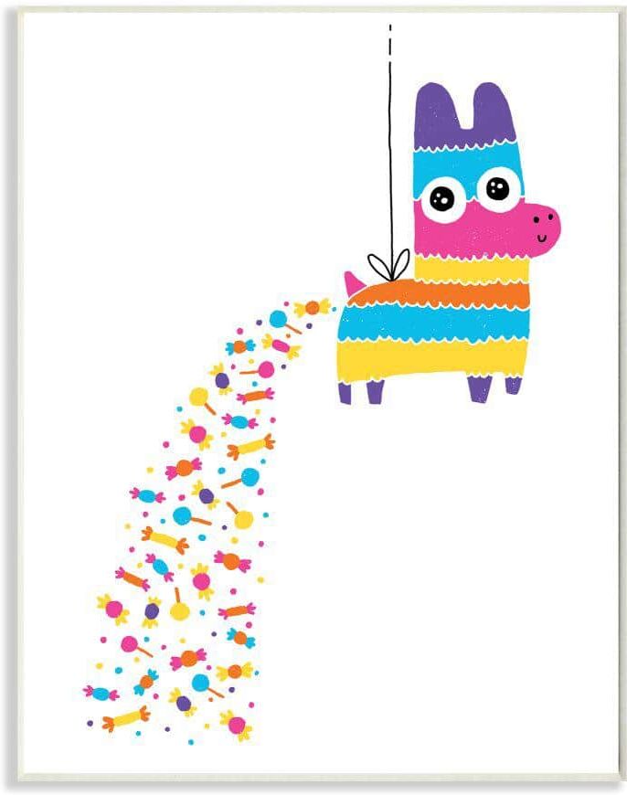 Stupell Industries Color Pop Party Pinata with Rainbow Candy by Michael Buxton Unframed Drink Wood Wall Art Print 10 in. x 15 in.