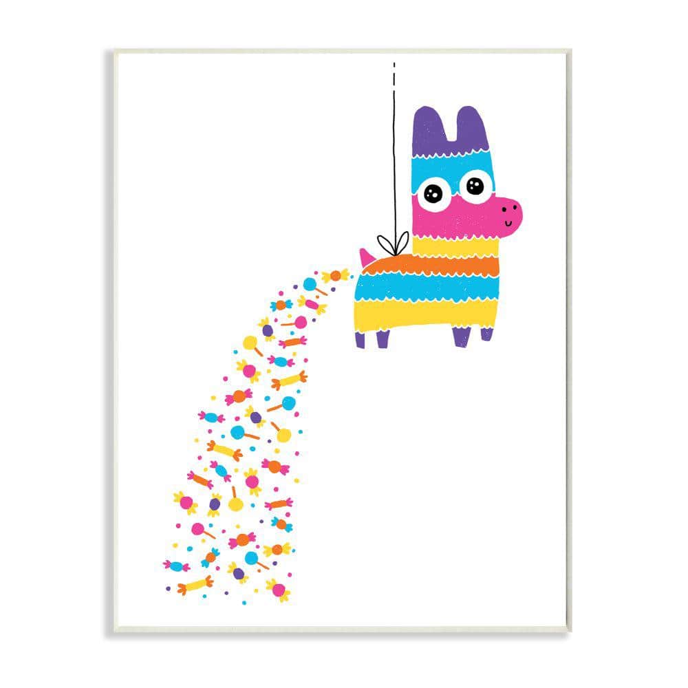 Stupell Industries Color Pop Party Pinata with Rainbow Candy by Michael Buxton Unframed Drink Wood Wall Art Print 13 in. x 19 in.
