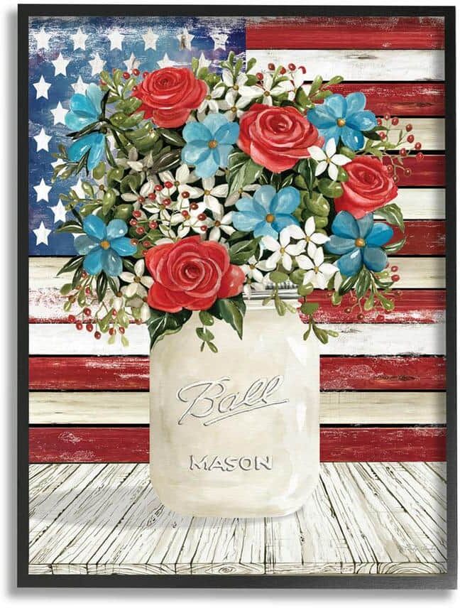 The Stupell Home Decor Collection Americana Flag Festive Bouquet Design By Cindy Jacobs Framed Nature Art Print 30 in. x 24 in.