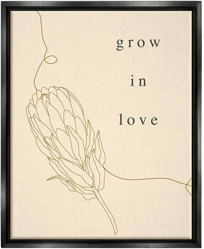 The Stupell Home Decor Collection Grow In Love Quote Plant Blossom Line Drawing by Lil' Rue Floater Frame Nature Wall Art Print 21 in. x 17 in.