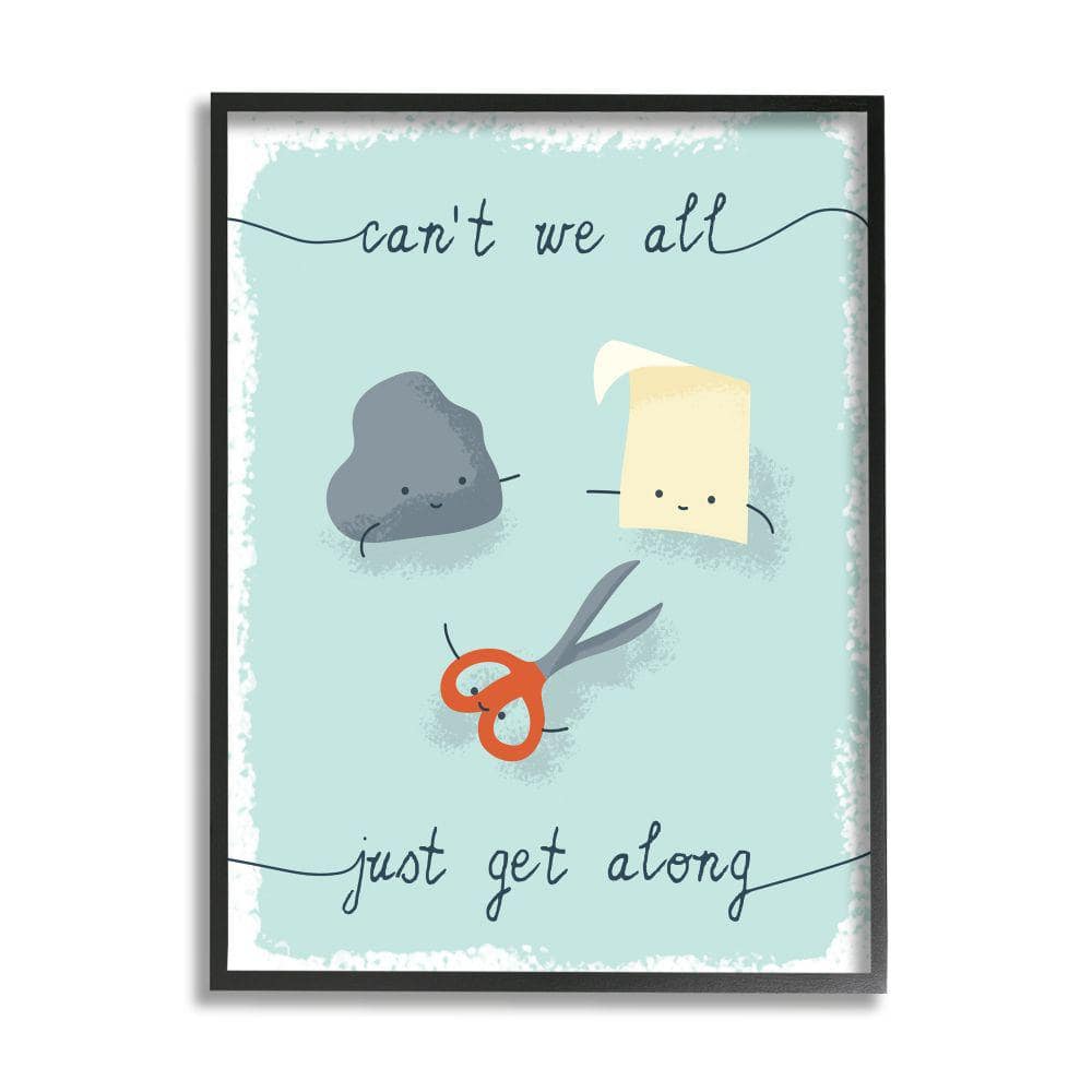 Stupell Industries Rock Paper Scissors Illustration All Get Along by Daphne Polselli Framed Typography Wall Art Print 11 in. x 14 in.