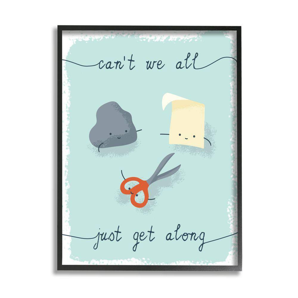 Stupell Industries Rock Paper Scissors Illustration All Get Along by Daphne Polselli Framed Typography Wall Art Print 16 in. x 20 in.