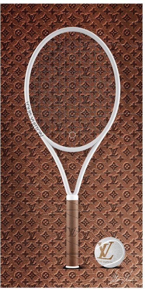 Empire Art Direct 24 in. x 48 in. "Louis Vuitton Vibes Racquet" Unframed Floating Tempered Glass Panel Sports Art Print Wall Art