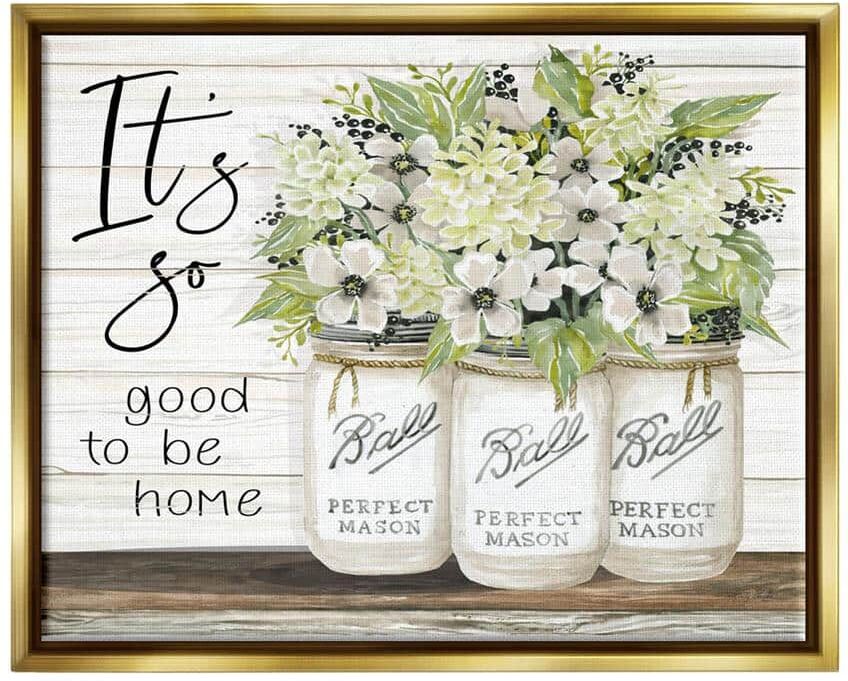 The Stupell Home Decor Collection So Good To Be Home Phrase Charming Floral Bouquet by Cindy Jacobs Floater Frame Nature Wall Art Print 21 in. x 17 in.