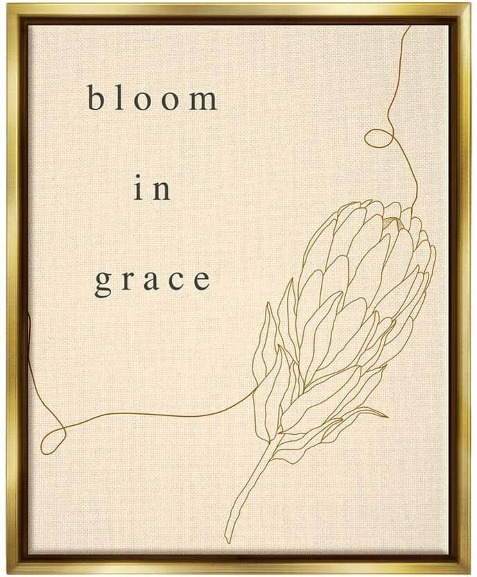 The Stupell Home Decor Collection Bloom In Grace Minimalistic Plant Blossom Line Drawing by Lil' Rue Floater Frame Nature Wall Art Print 21 in. x 17 in.