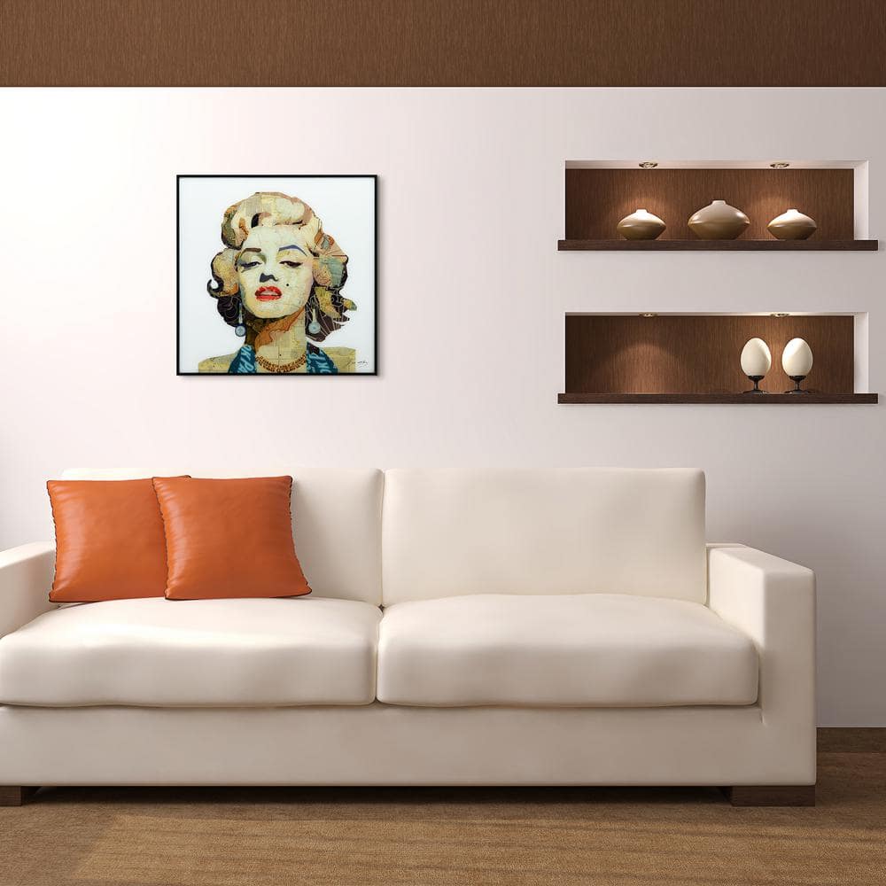 Empire Art Direct Homage to Marilyn by Alex Zeng Reverse Printed Art Glass and Anodized Aluminum Black Framed Wall Art