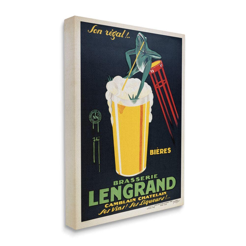 Stupell Industries Vintage Brasserie Lengrand European Frog Beer by Marcus Jules Unframed Drink Canvas Wall Art Print 30 in. x 40 in.