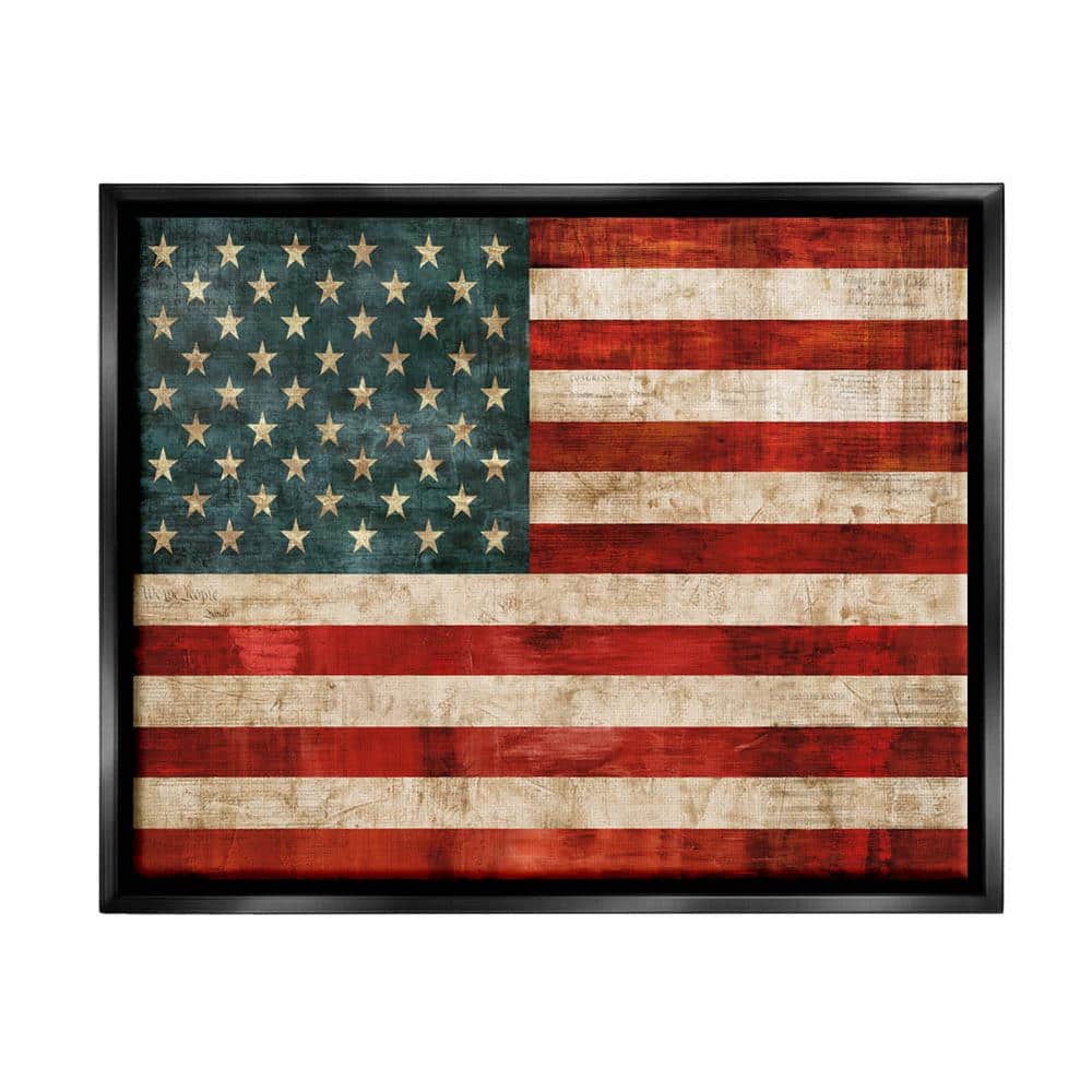 The Stupell Home Decor Collection US American Flag Wood Textured Design by Luke Wilson Floater Frame Country Wall Art Print 25 in. x 31 in. .