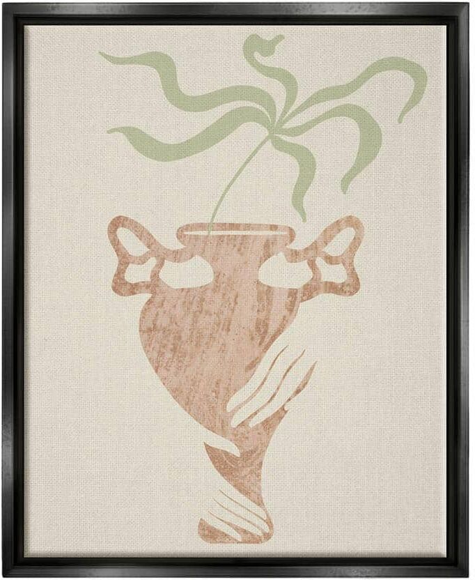 The Stupell Home Decor Collection Hands Holding Brown Vase Botanical Plants Design by Lil' Rue Floater Frame Nature Wall Art Print 21 in. x 17 in.