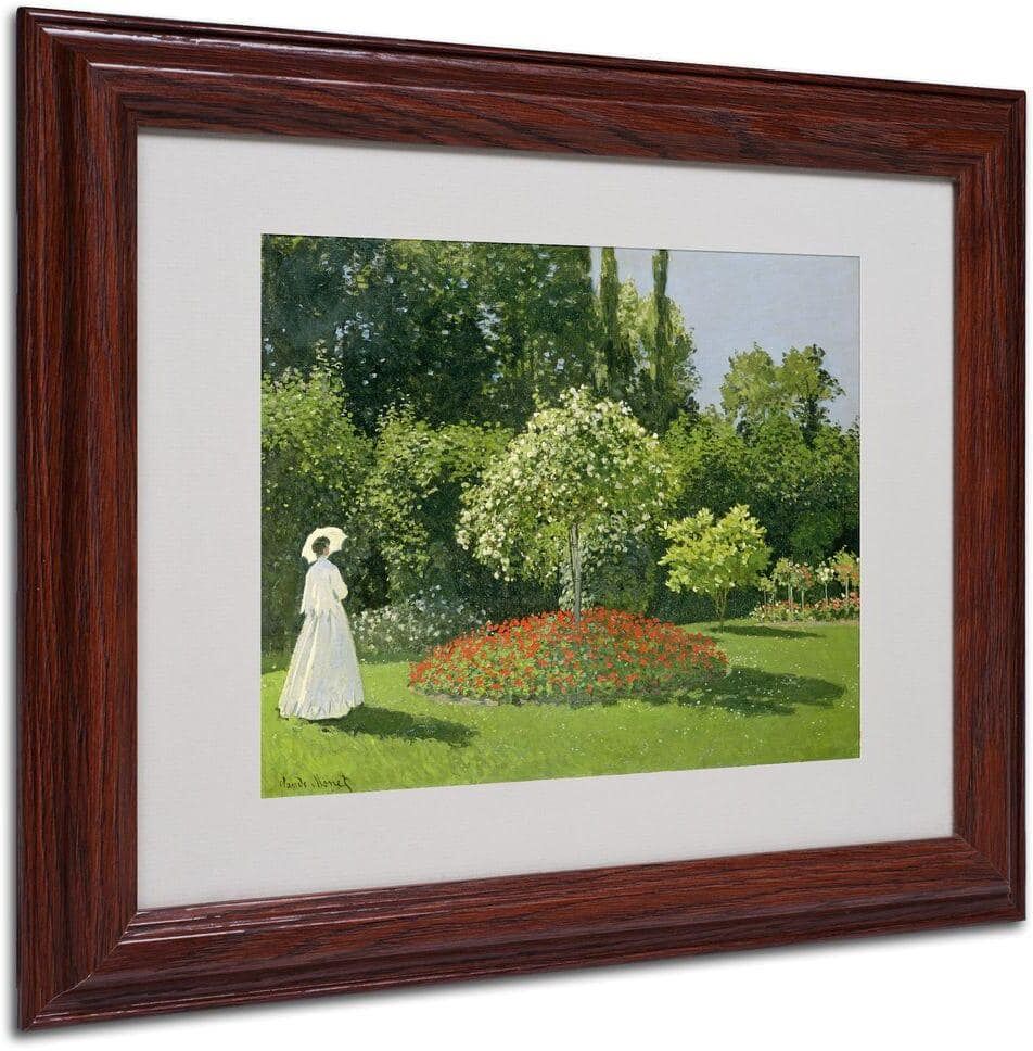 Trademark Fine Art 11 in. x 14 in. Jeanne Marie Lecadre in the Garden Matted Brown Framed Wall Art