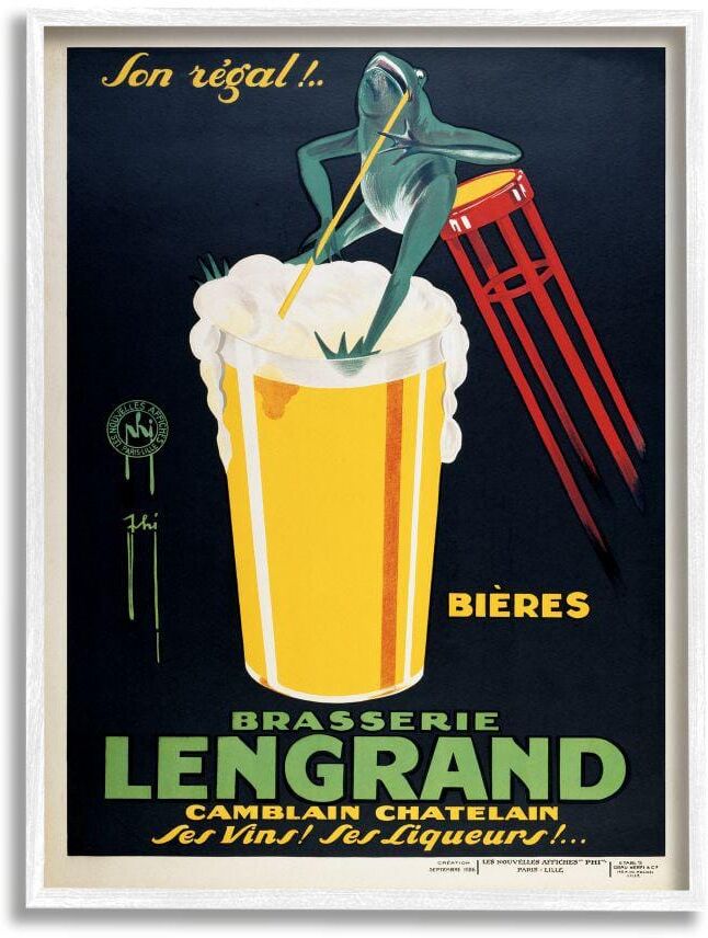 Stupell Industries Vintage Brasserie Lengrand European Advertisement Frog Beer by Marcus Jules Framed Drink Wall Art Print 11 in. x 14 in.