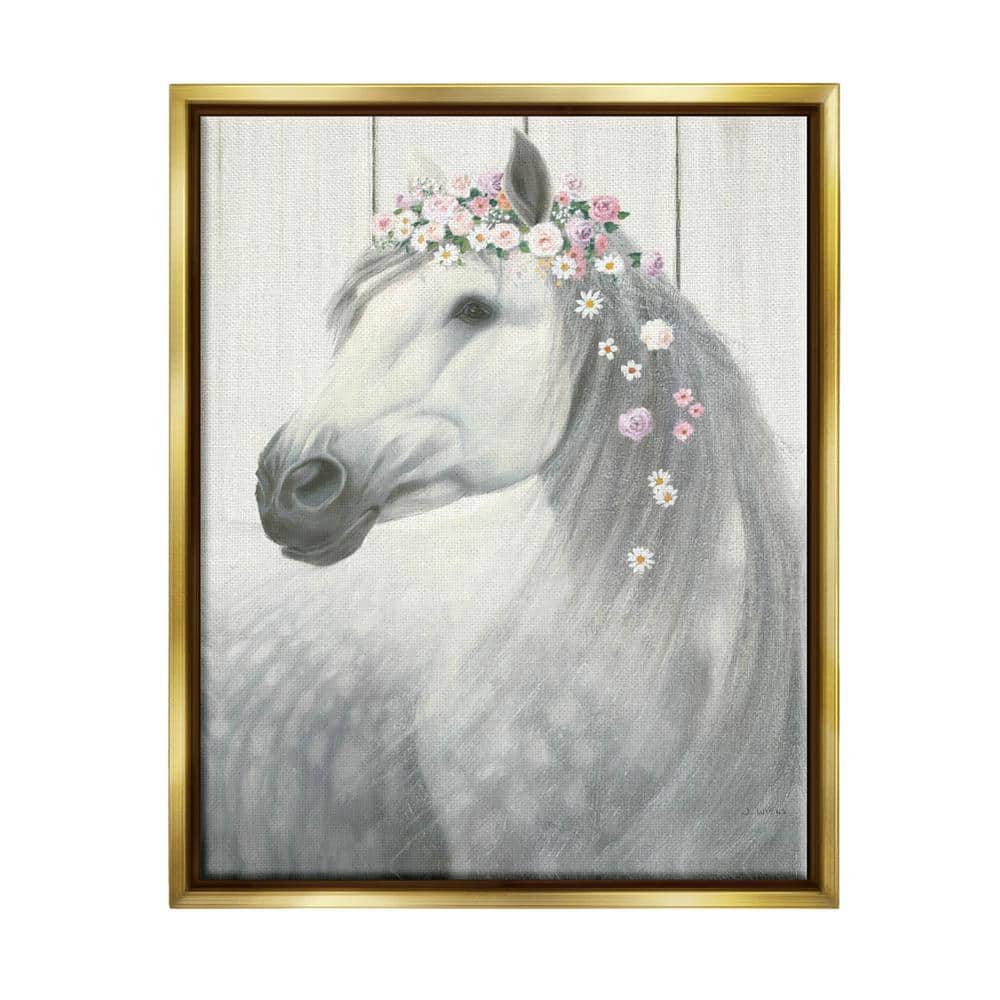 The Stupell Home Decor Collection Spirit Stallion Horse with Flower Crown by James Wiens Floater Frame Animal Wall Art Print 17 in. x 21 in. . .