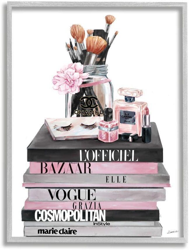 Stupell Industries Fashion Accessories Glam Magazine Book Stack by Ziwei Li Framed Abstract Wall Art Print 11 in. x 14 in.