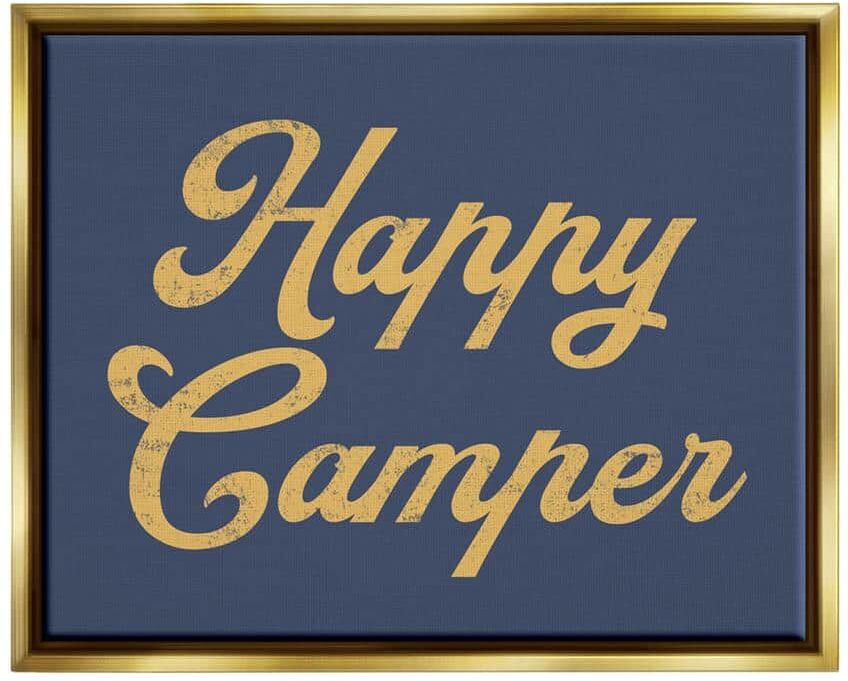 The Stupell Home Decor Collection Happy Camper Vintage Script Phrase Yellow Accent by Lil' Rue Floater Frame Typography Wall Art Print 21 in. x 17 in.