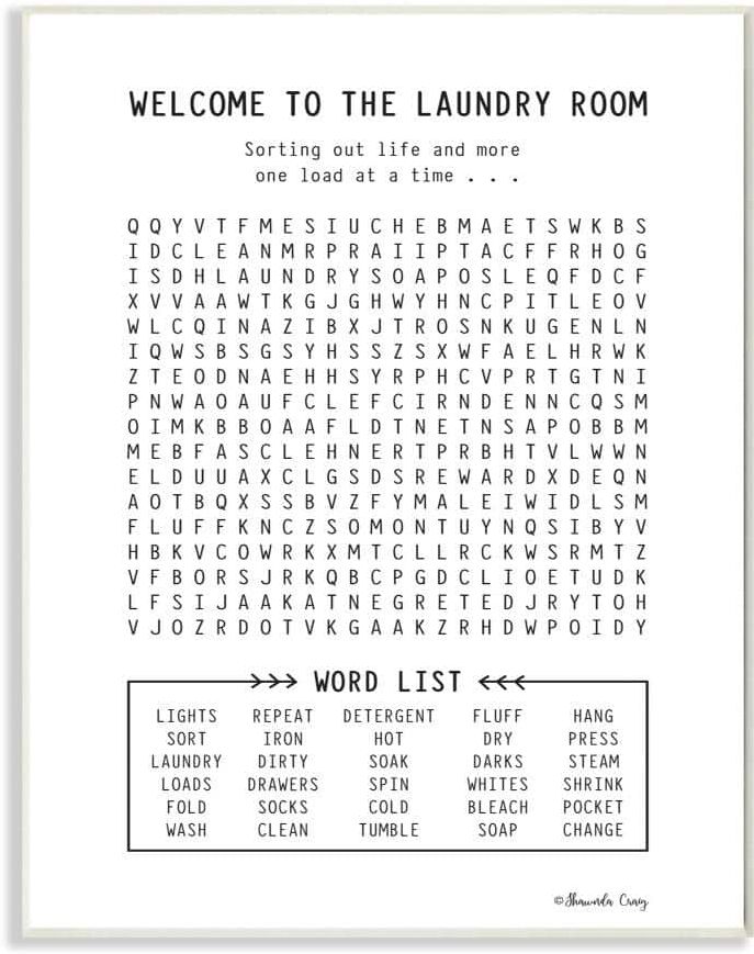 Stupell Industries 12 in. x 18 in. "Black and White Laundry Room Crossword Puzzle Sign Wall Plaque Art" by Shawnda Craig